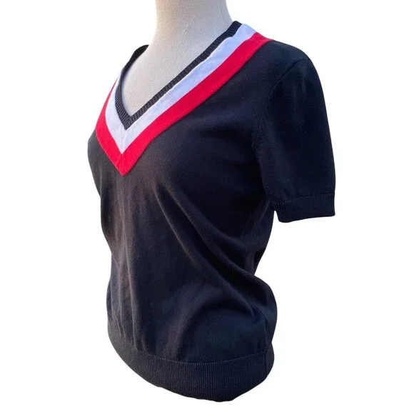 Lauren Ralph Lauren Active Women V-neck Golf Sweater L Preppy Black Cotton S/S - Picture 14 of 14